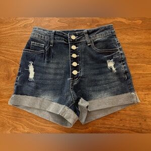 SHEIN Dark Blue Distressed Jean Shorts